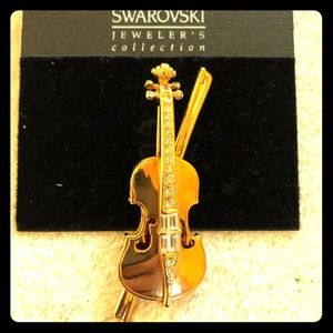 Gold Plated Swarovski Violin Brooch